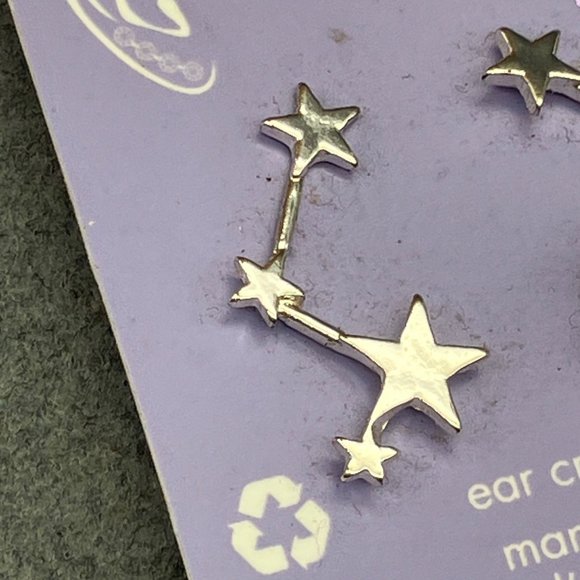 Claires Ear Crawler Earrings New As Is Silver Star Sensitive Solutions Zig Zag - Picture 2 of 7